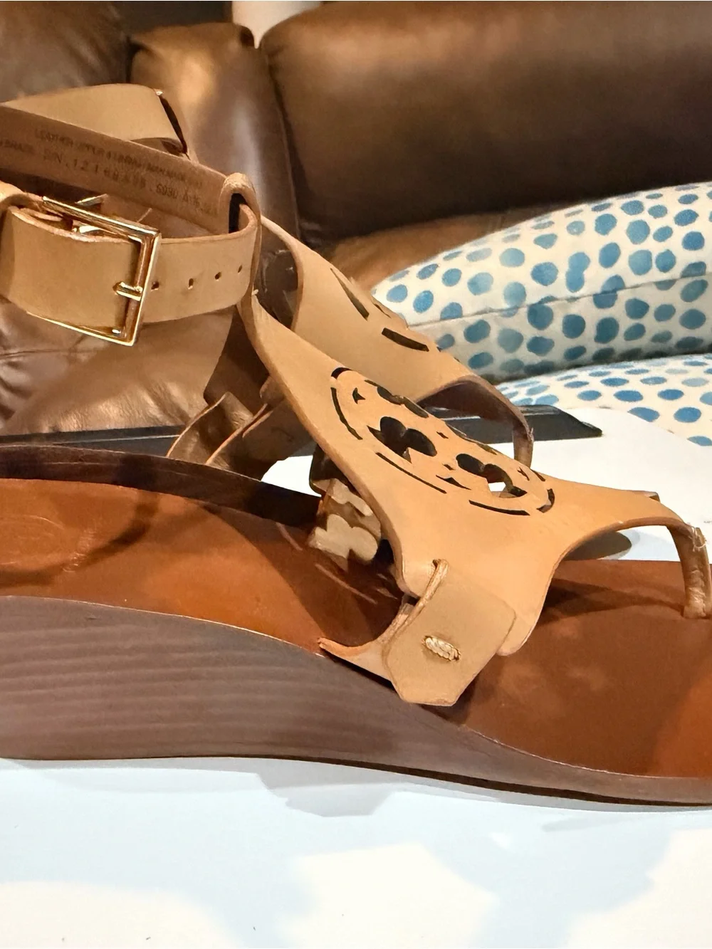 Tory Burch Cognac Leather Cutout Toe-Post Sandals